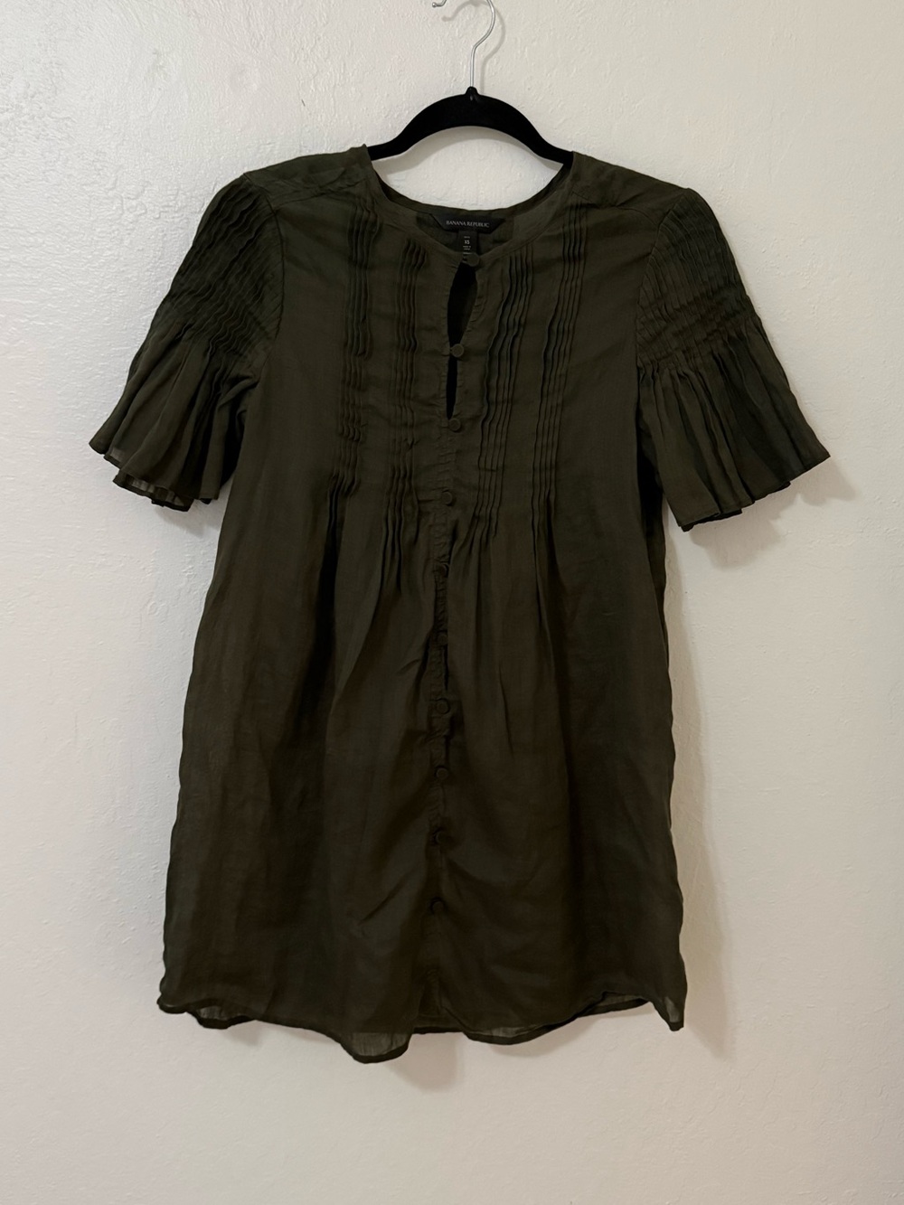 Banana Republic Women's Olive Green Pintuck Button-Front Dress XS Petite